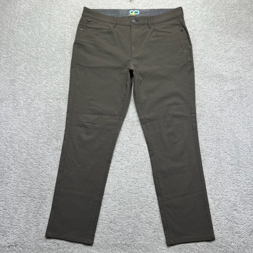 Copper & Oak Tech Pants Mens 36x30‎ Brown Straight Fit Stretch Rayon Blend